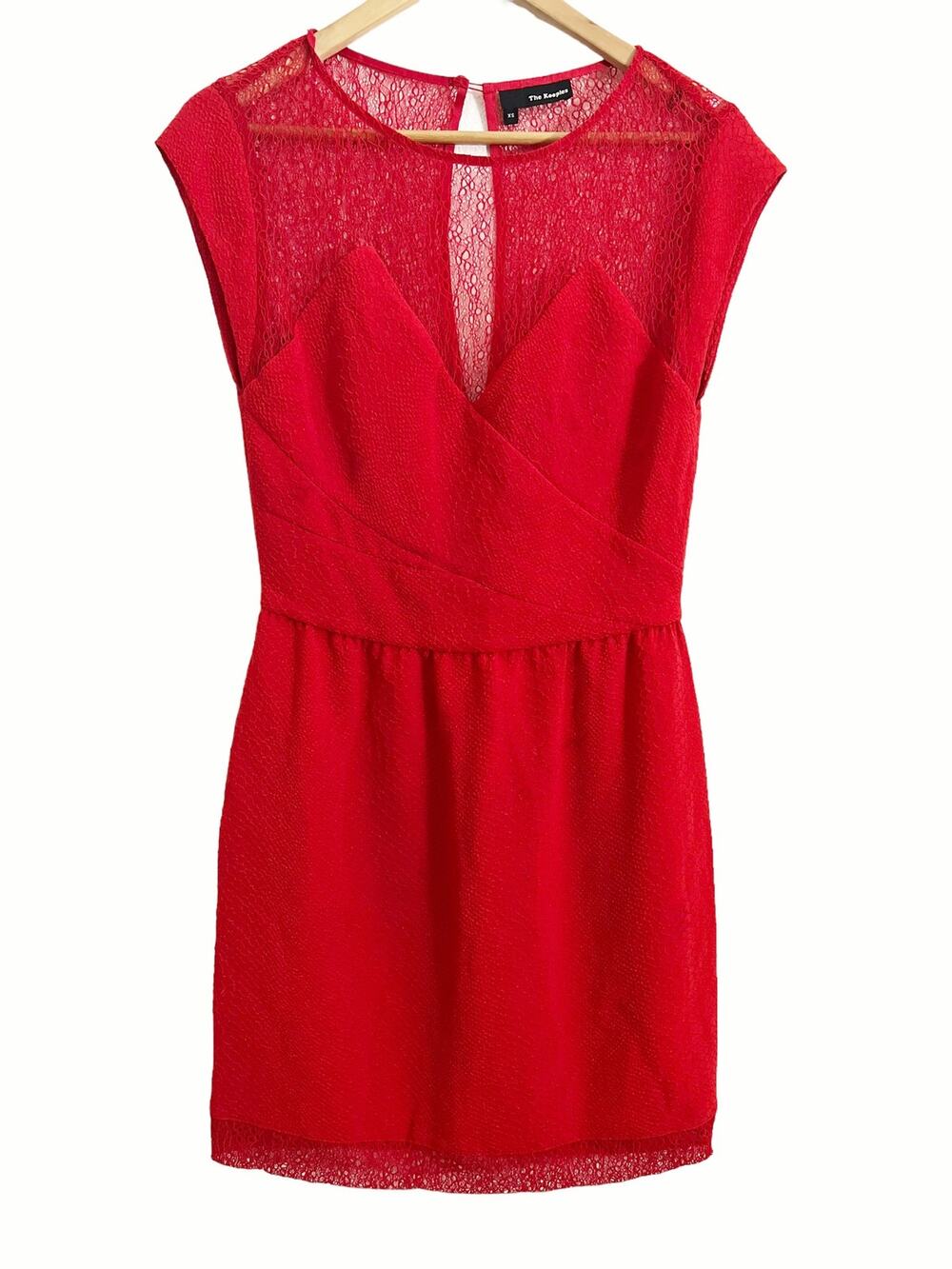 The Kooples Red Lace Yoke Sheer Sheath Cocktail Holiday Mini Dress Size XS